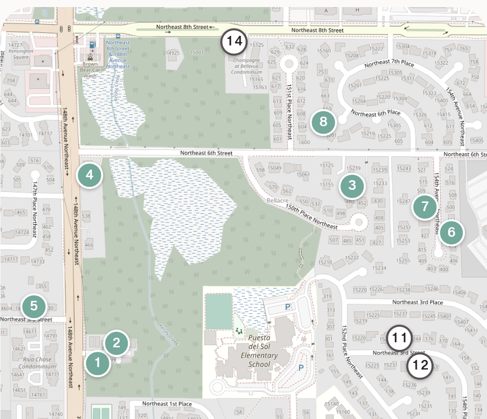 Cropped neighborhood map with teal markers for addresses with Xfinity X-Class and outlined markers for addresses still on mid-split